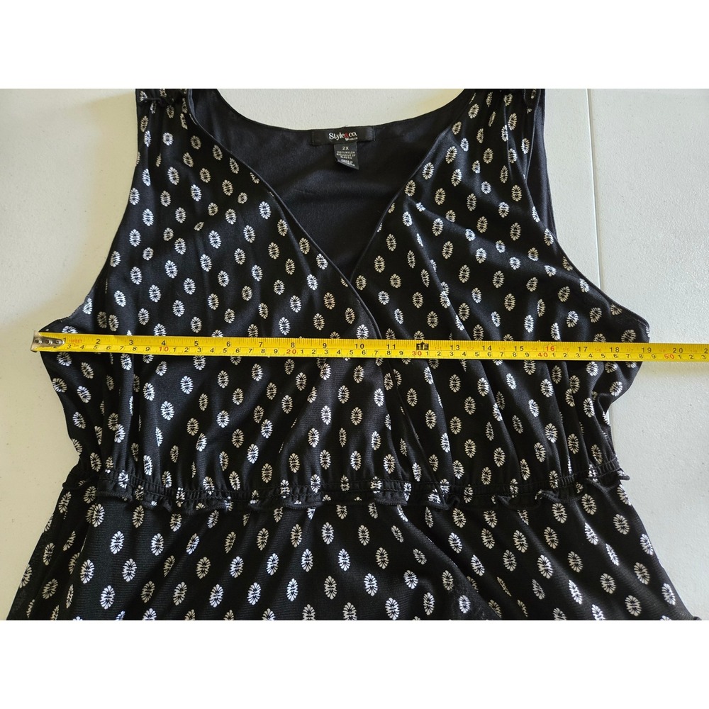 Style & Co Womens 2X Black White Floral Tiered Midi Dress V-Neck - Picture 7 of 8